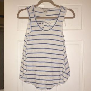 Women’s Blue & White Striped American Rag Flowy Waffle Knit Tank Top
